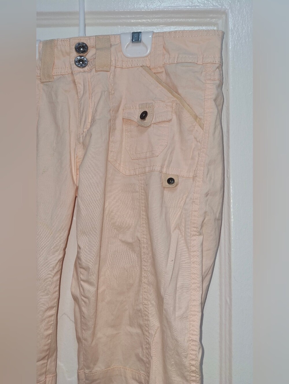 Y2K Utility Cargo Pants Coral/Pink Adjustable Hem Size 3/4 - Picture 2 of 10